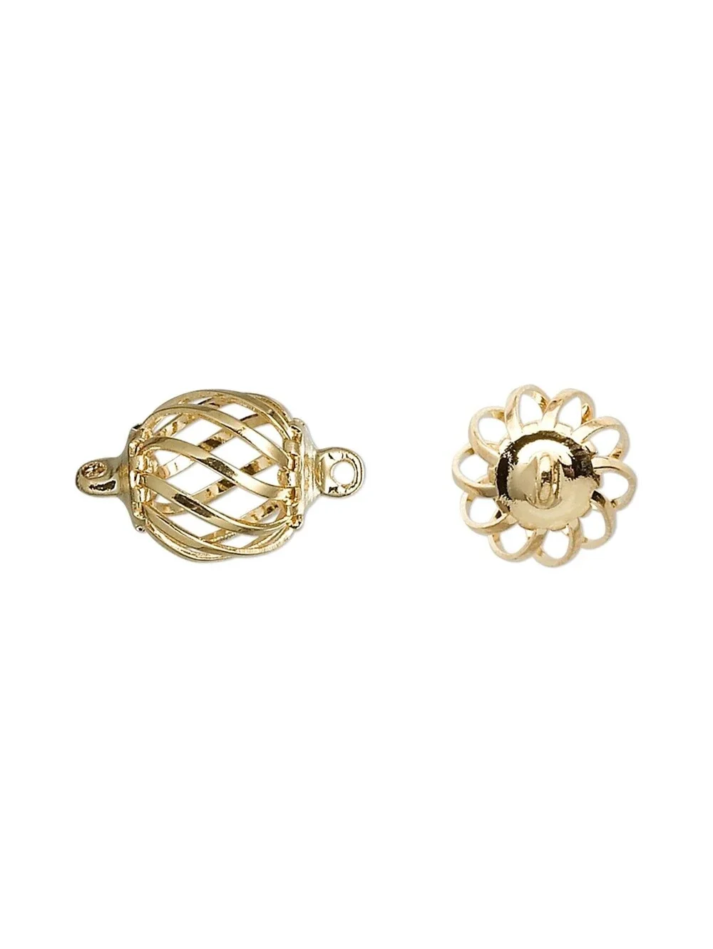 Bead Cages Swirled Oval Gold Plated 12x11mm Links for Gems or Baubles 4 pcs